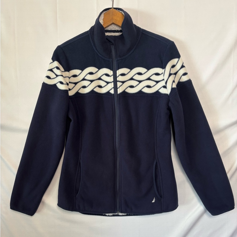 NAUTICA Navy Blue Sherpa Lined Fleece Jacket Size Medium